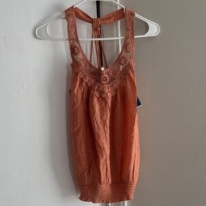 Elegant Lace Trim Orange Blouse